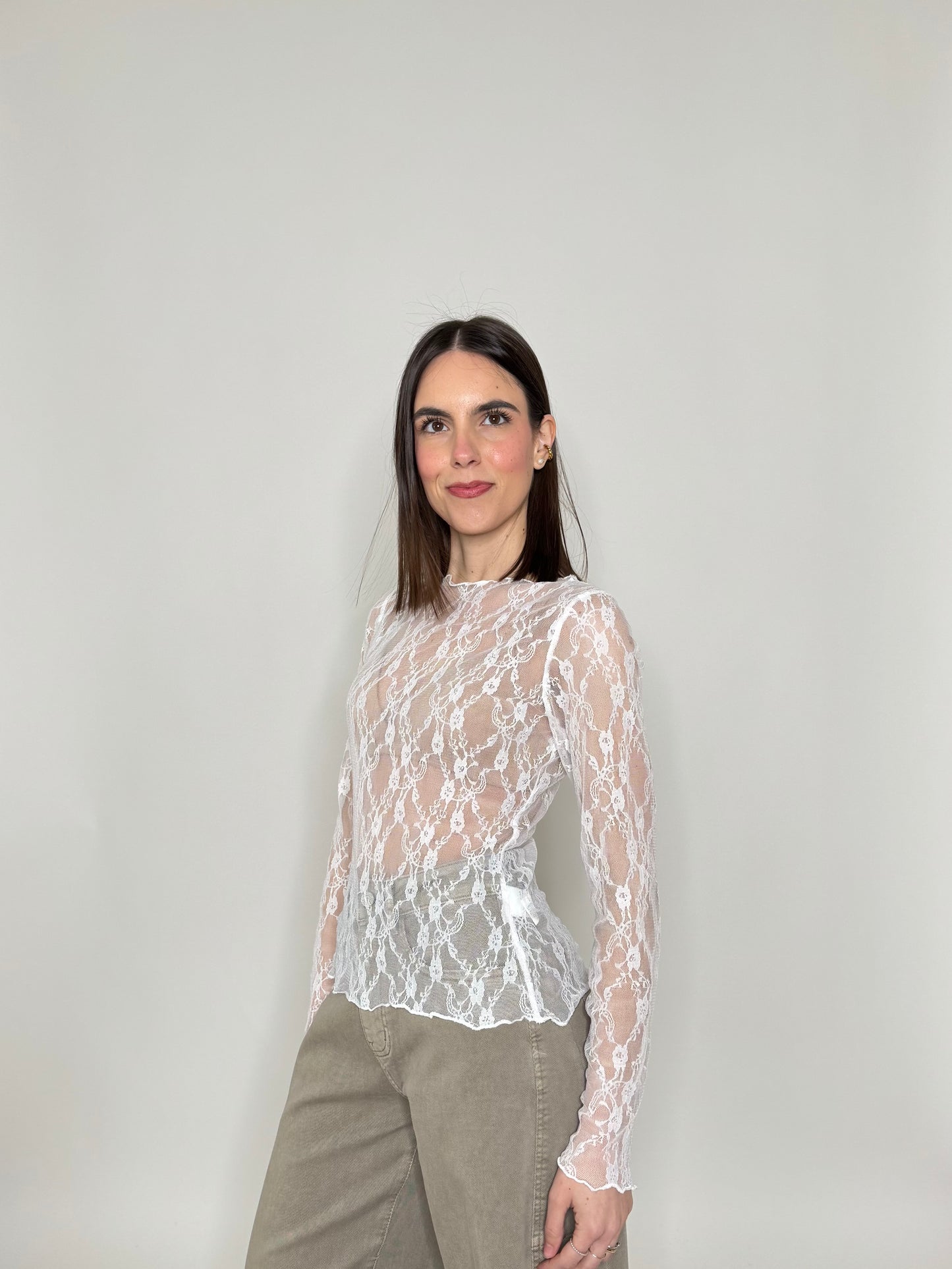 Maglia pizzo in misto cotone viscosa spring/summer Bianco