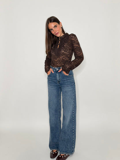 Jeans Wide Leg in Denim Blu