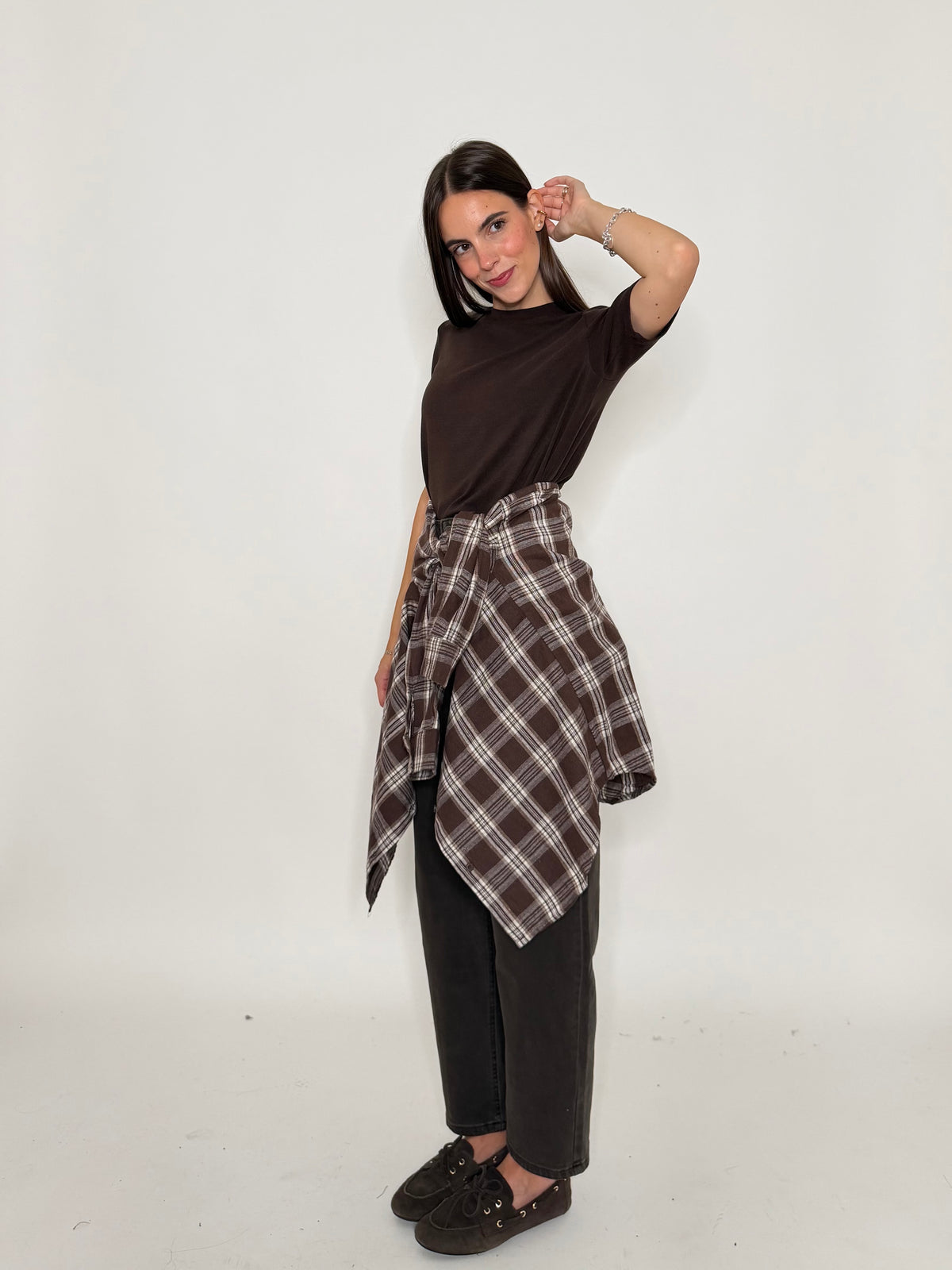 Camicia check in cotone coffee