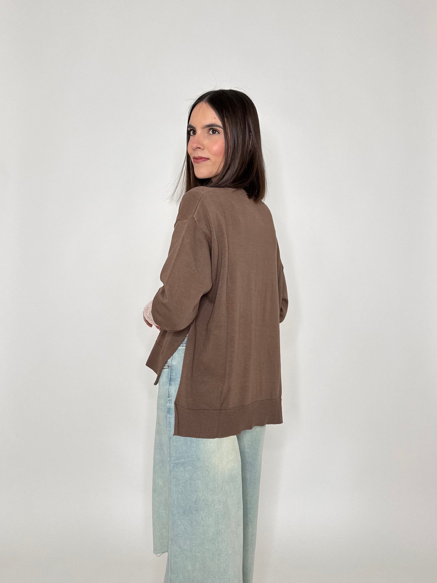 Maglia girocollo scatoletta in 100% cotone Moka