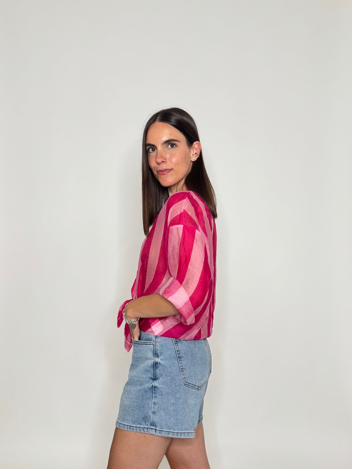 Camicia a righe in lyocell Fuscia/Rosa