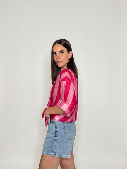 Camicia a righe in lyocell Fuscia/Rosa