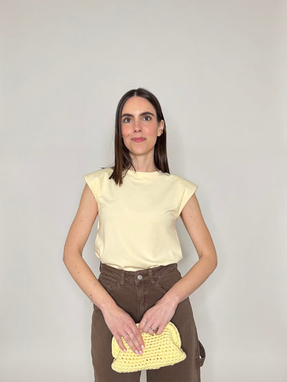 Maglia con spalline imbottite in cotone  Giallo