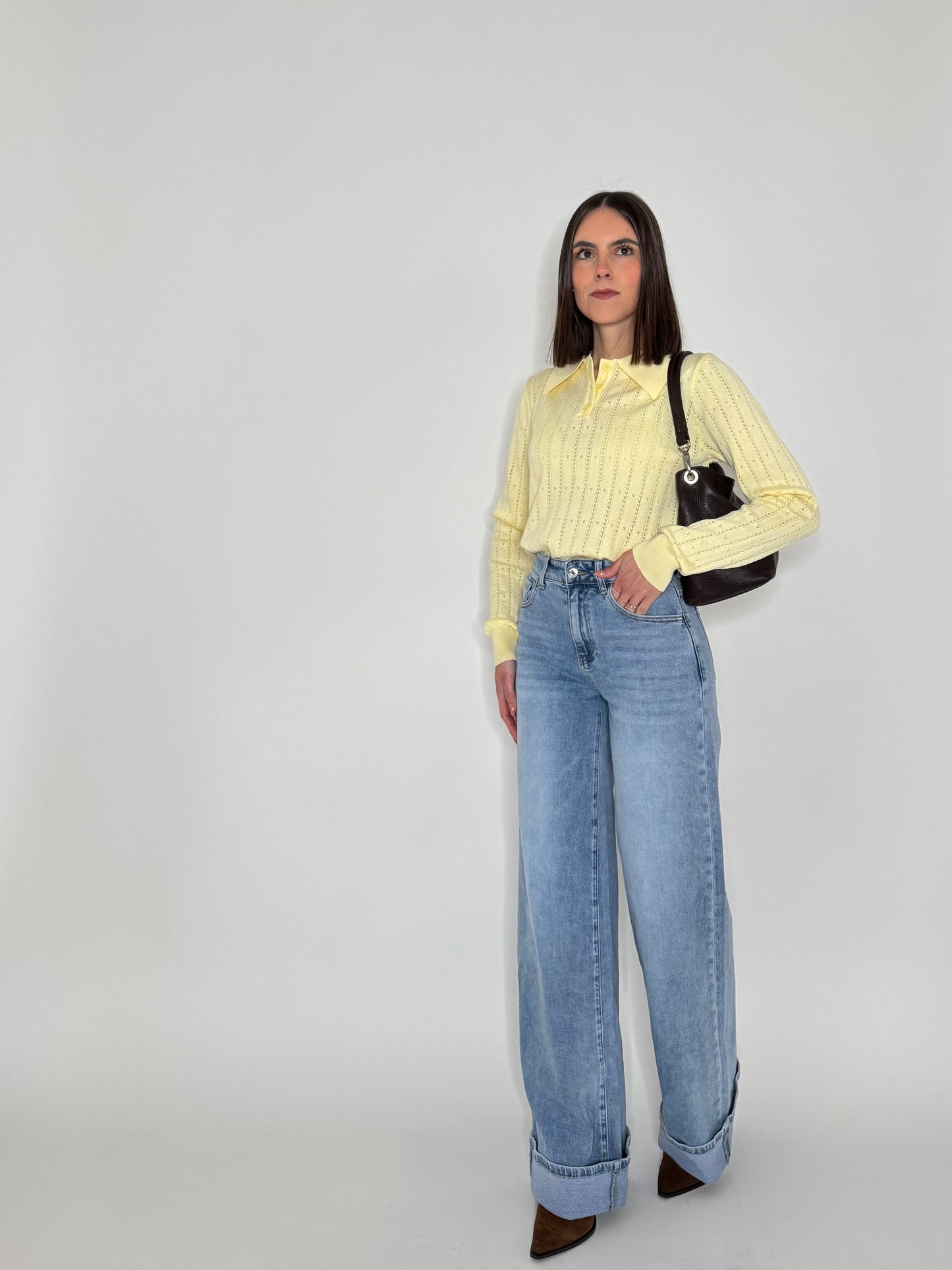 Maglia polo in viscosa con cuoricini Giallo pulcino