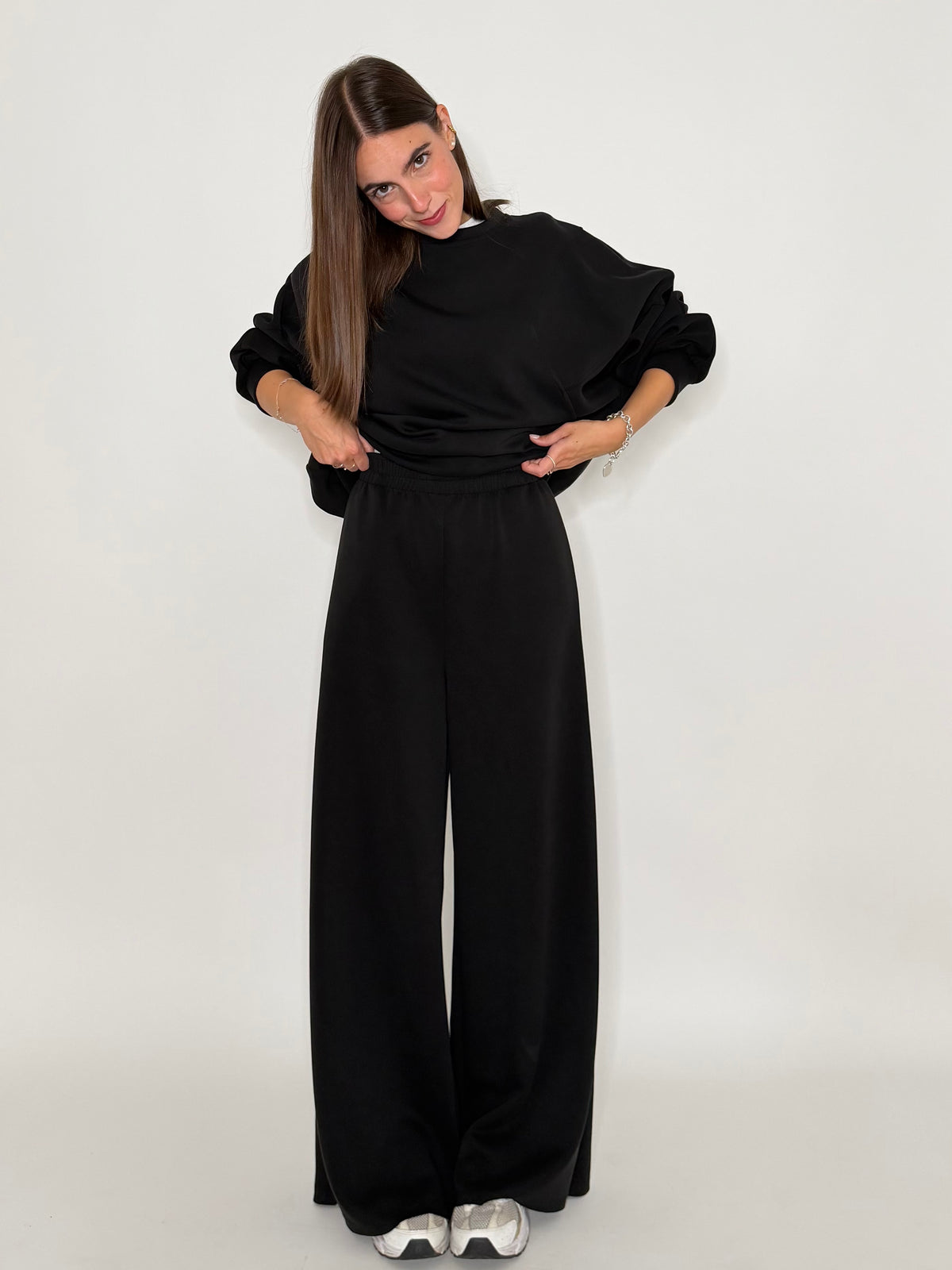 Pantalone palazzo relax fit in viscosa nero