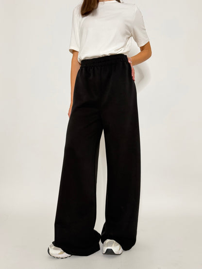 Pantalone palazzo relax fit in viscosa nero