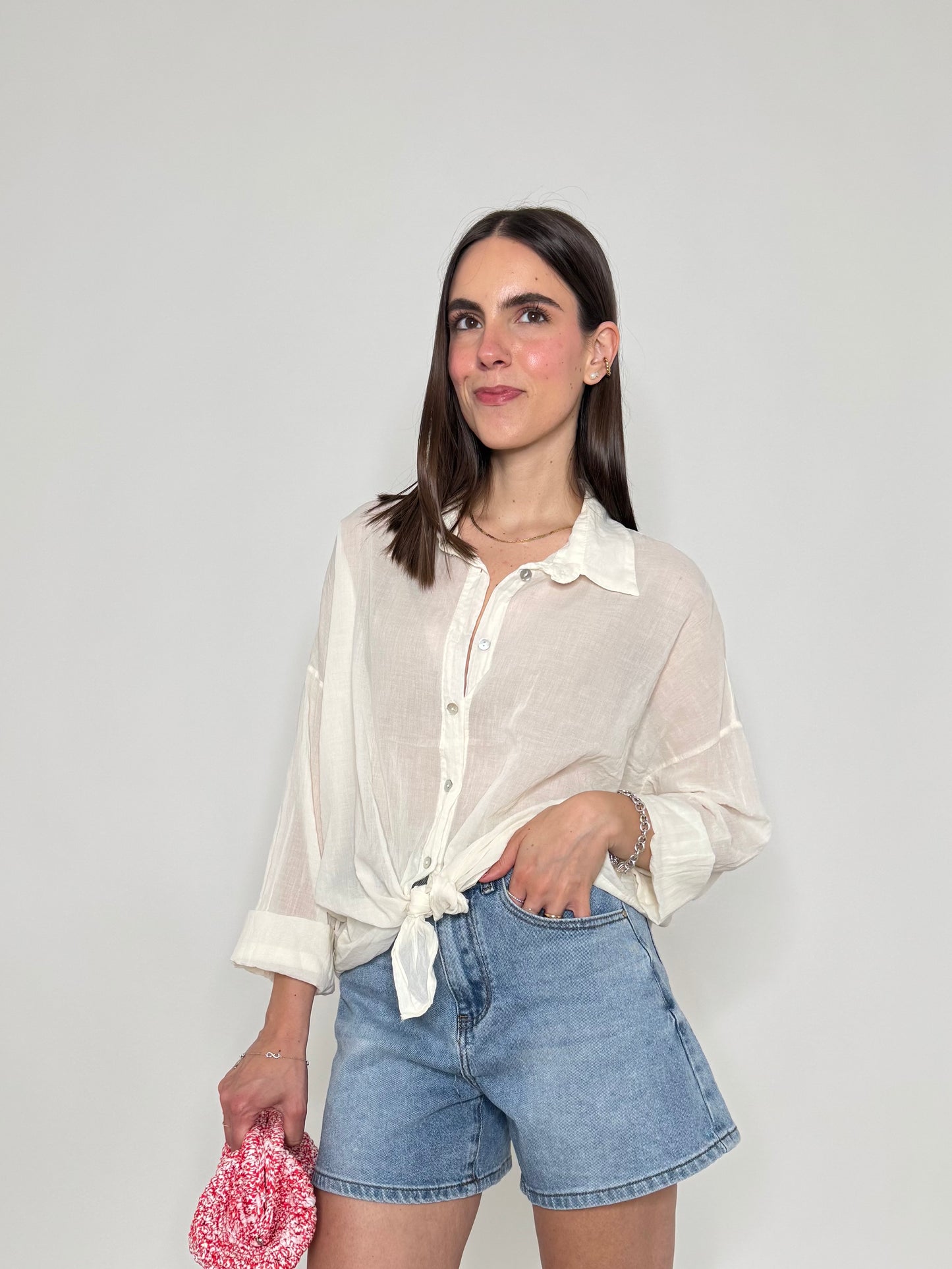Camicia in mussola di cotone panna