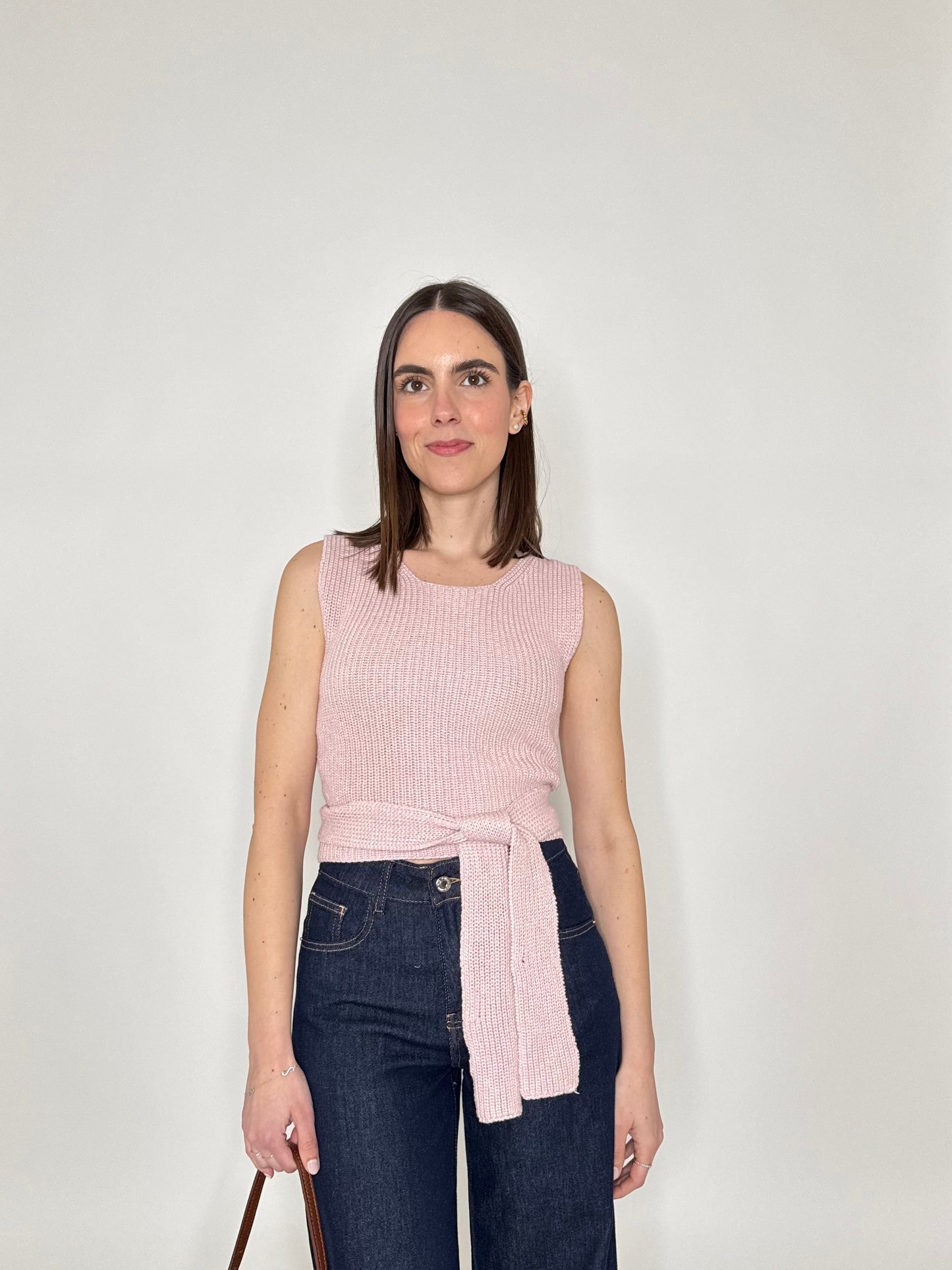 Top in cotone maglia inglese incrocio Rosa antico
