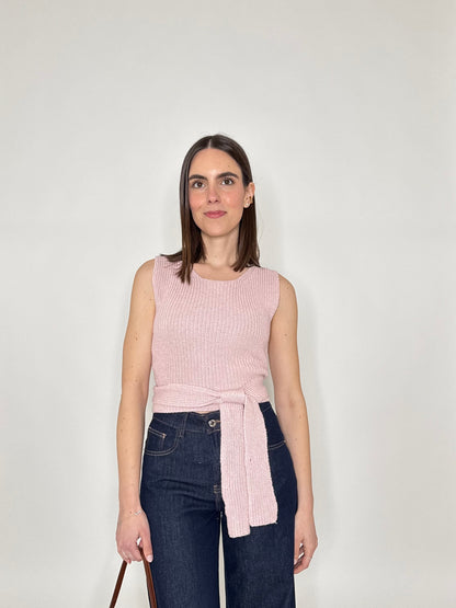 Top in cotone maglia inglese incrocio Rosa antico