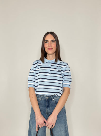 Polo in filo di viscosa a righe Celeste/blu navy