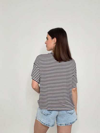 T-shirt a righe in jersey di viscosa Blu/panna