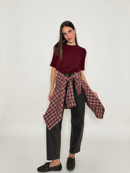 Camicia check in cotone vino