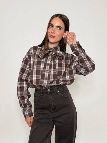 Camicia check in cotone coffee