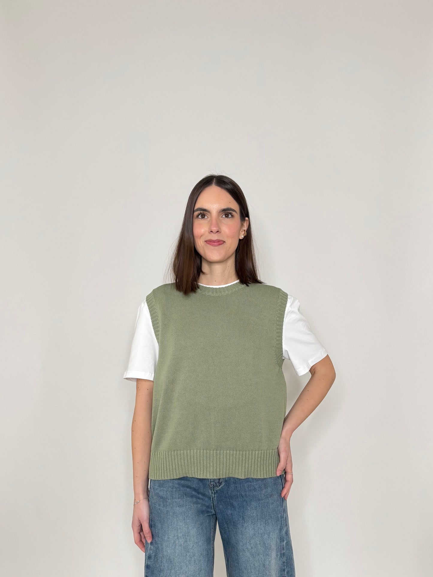 Gilet basic 100% cotone Salvia