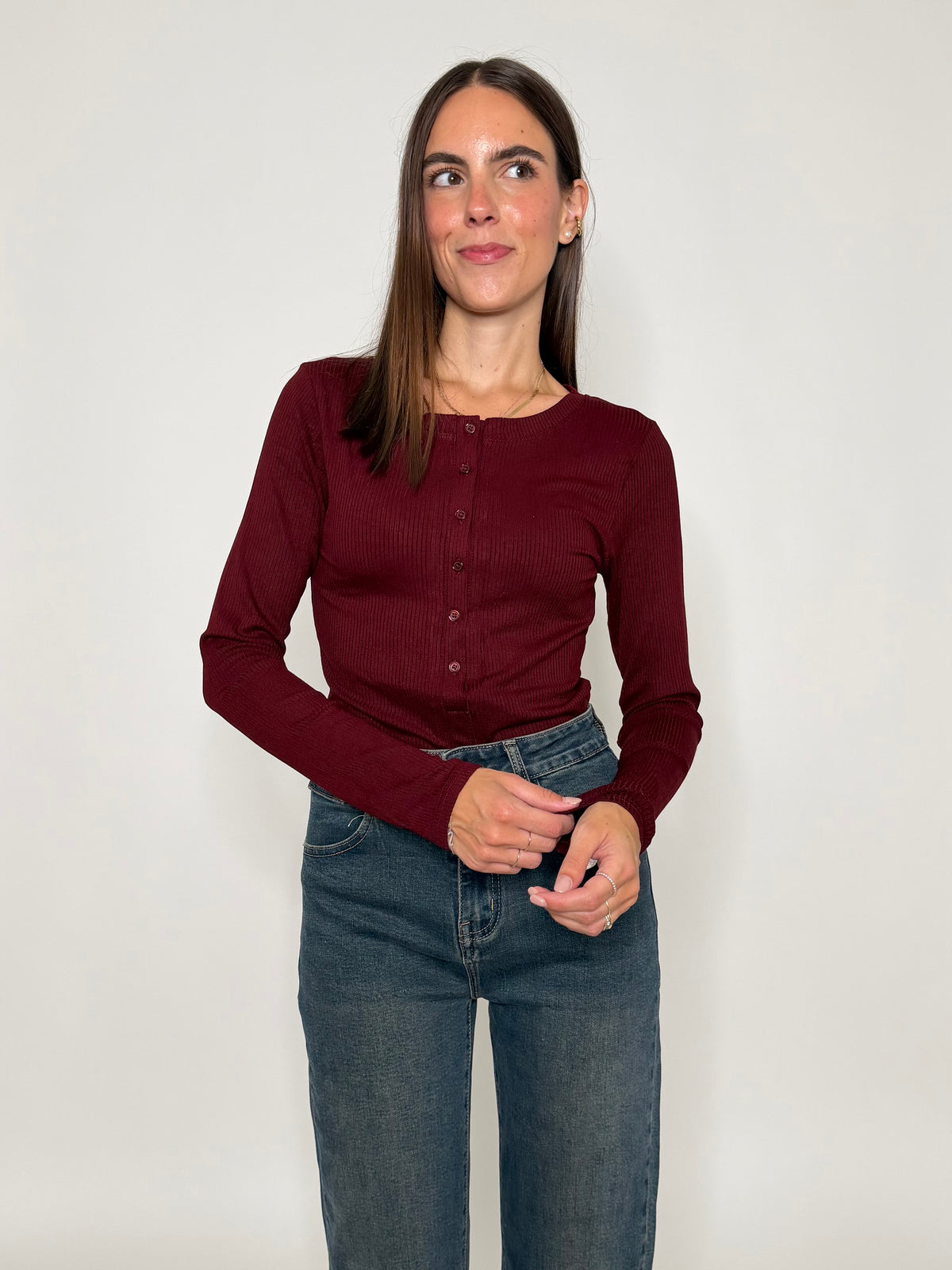 Body a costine in viscosa Bordeaux