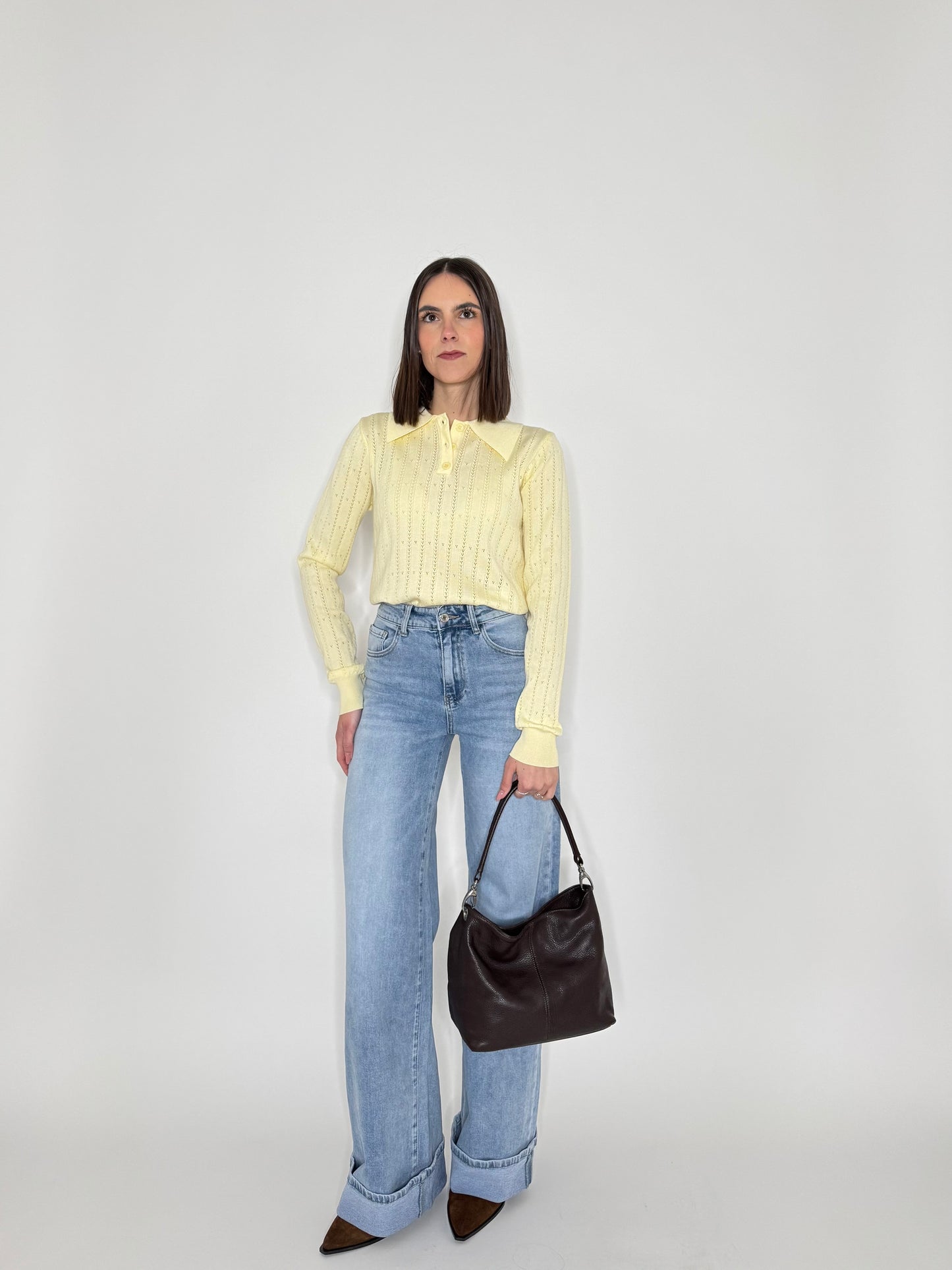 Maglia polo in viscosa con cuoricini Giallo pulcino