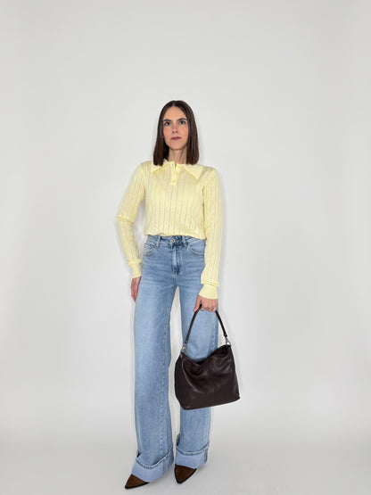 Maglia polo in viscosa con cuoricini Giallo pulcino