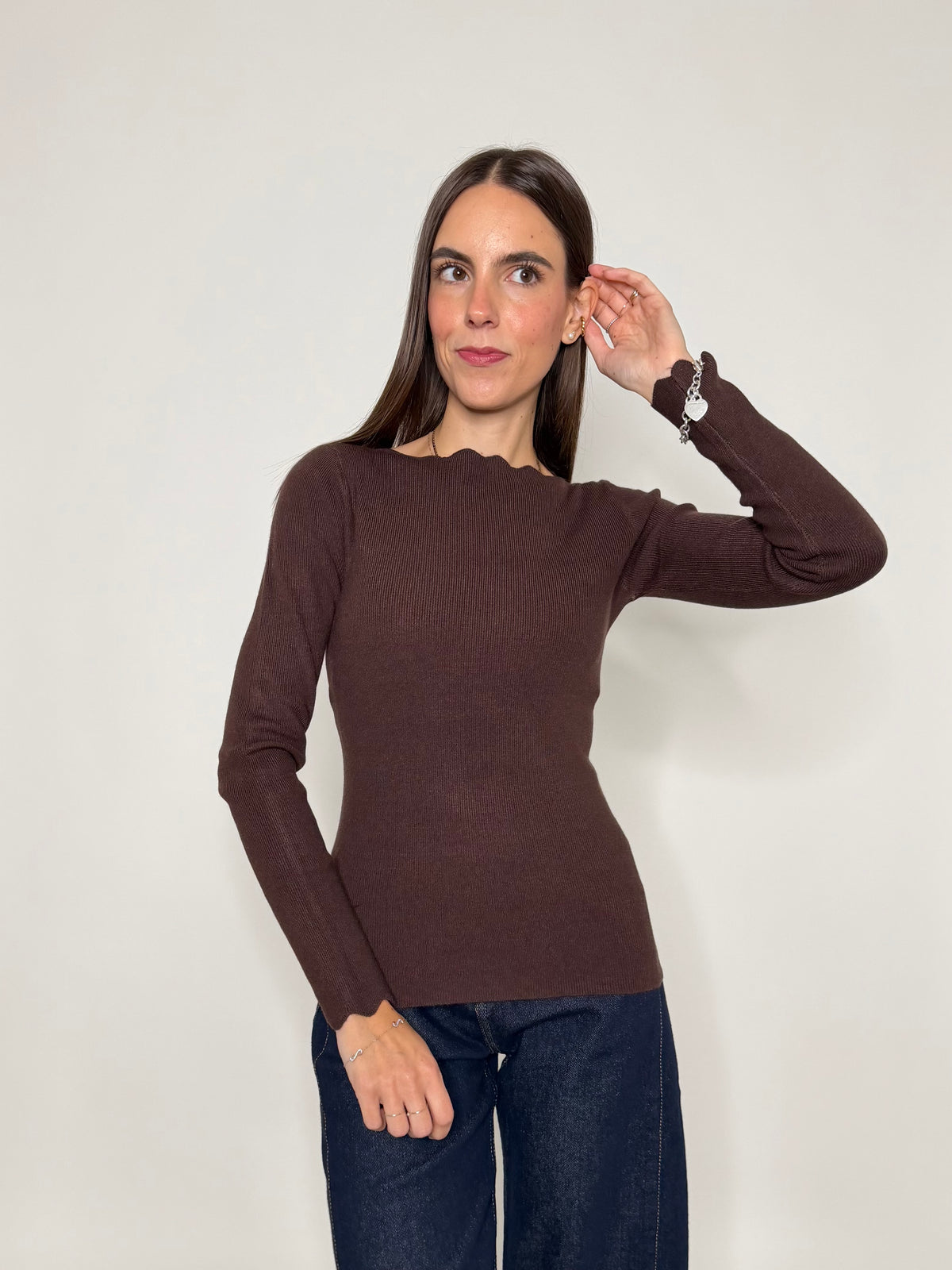 Maglia in morbida viscosa zigzag fit cioccolato