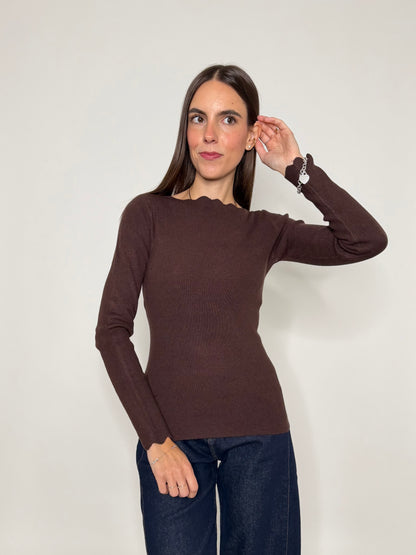 Maglia in morbida viscosa zigzag fit cioccolato