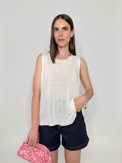 Maglia in filo viscosa e lino Panna