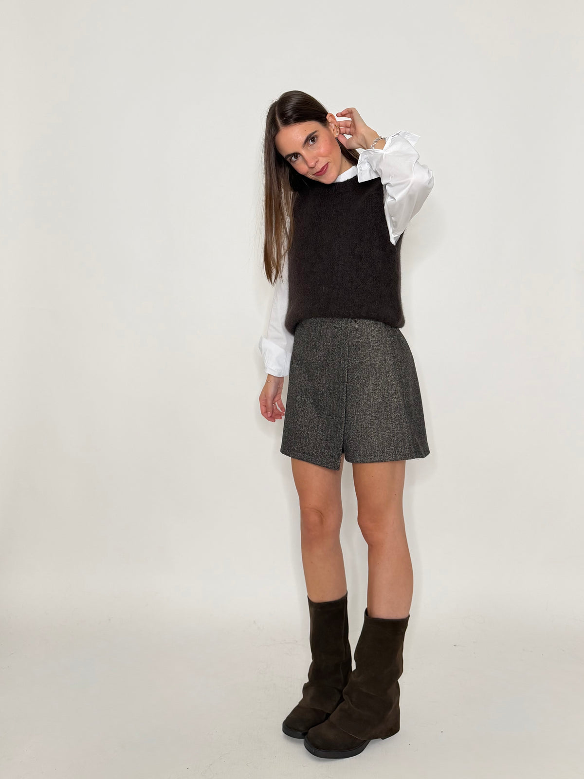 Gonna pantalone spigata in morbida viscosa moro