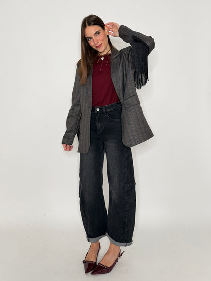 Jeans Barrell con spicchi laterali Grigio nero