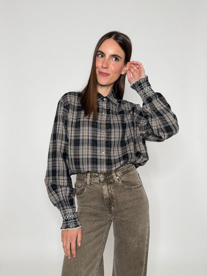 Camicia check con stampa vichy interna e polsino ricamato in cotone