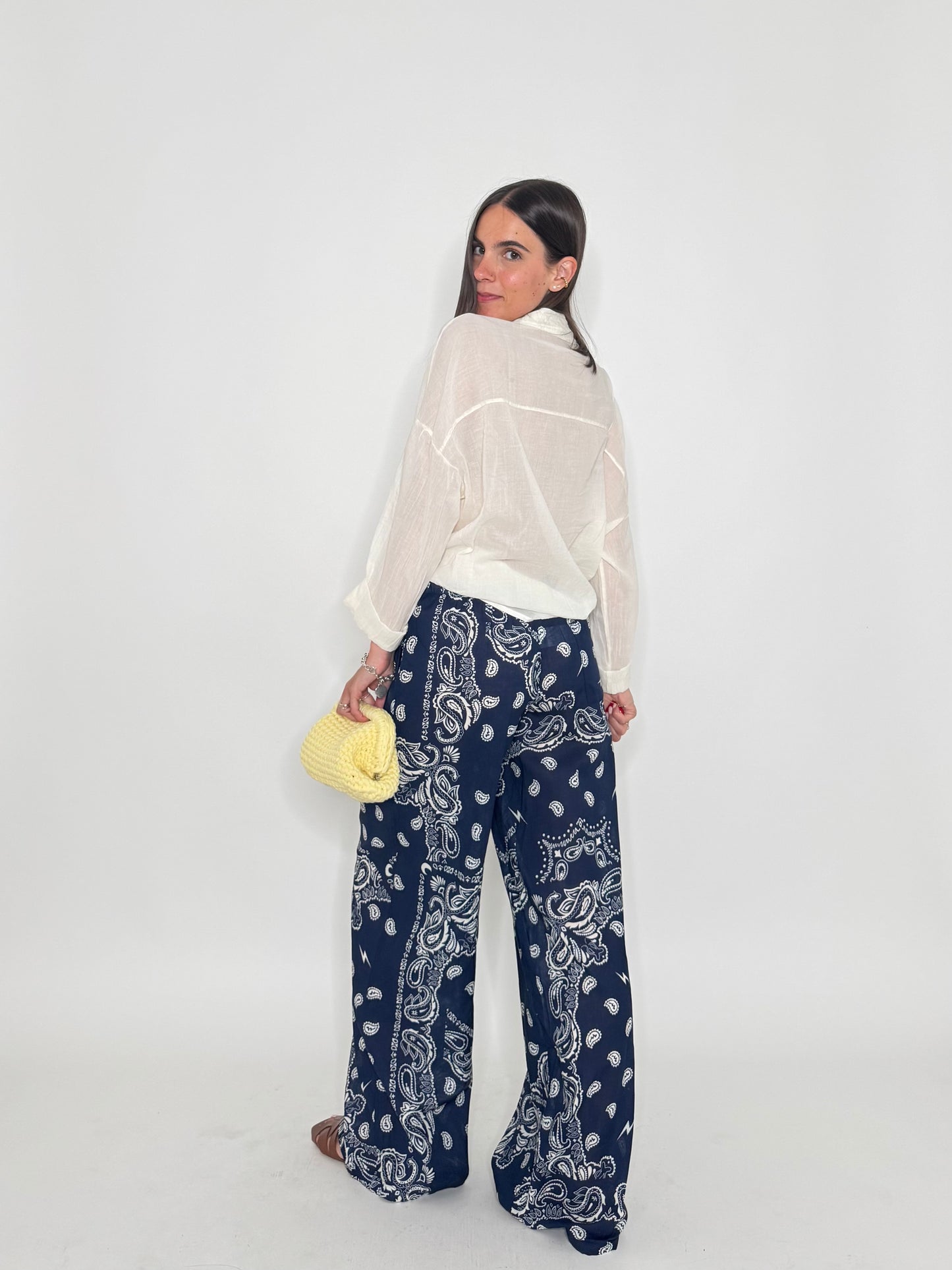 Pantalone in mussola di cotone stampa bandana Blu
