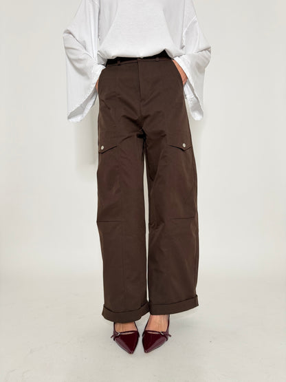 Pantalone cargo wide leg cioccolato