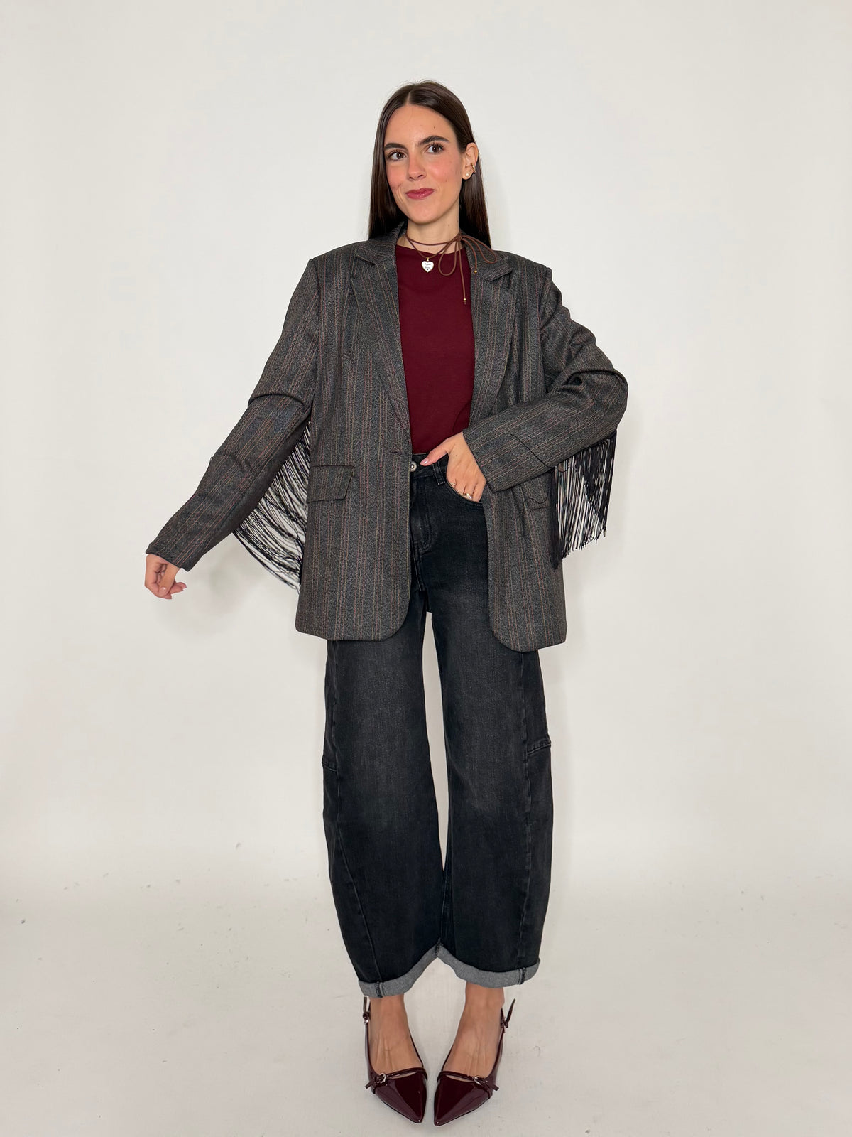 Jeans Barrell con spicchi laterali Grigio nero