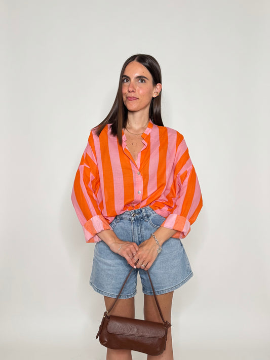 Camicia a righe in cotone Rosa/arancio