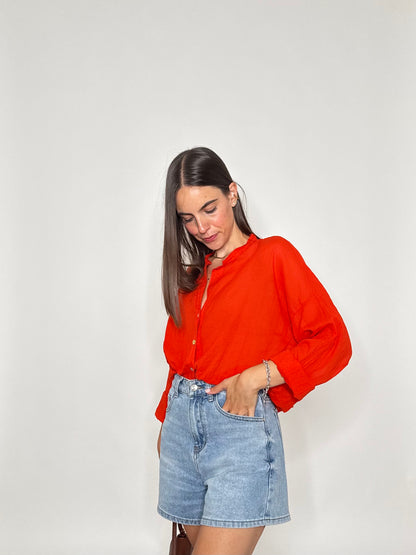 Camicia coreana in mussola di cotone arancio