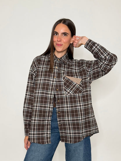 Camicia check in cotone con taschino cioccolato