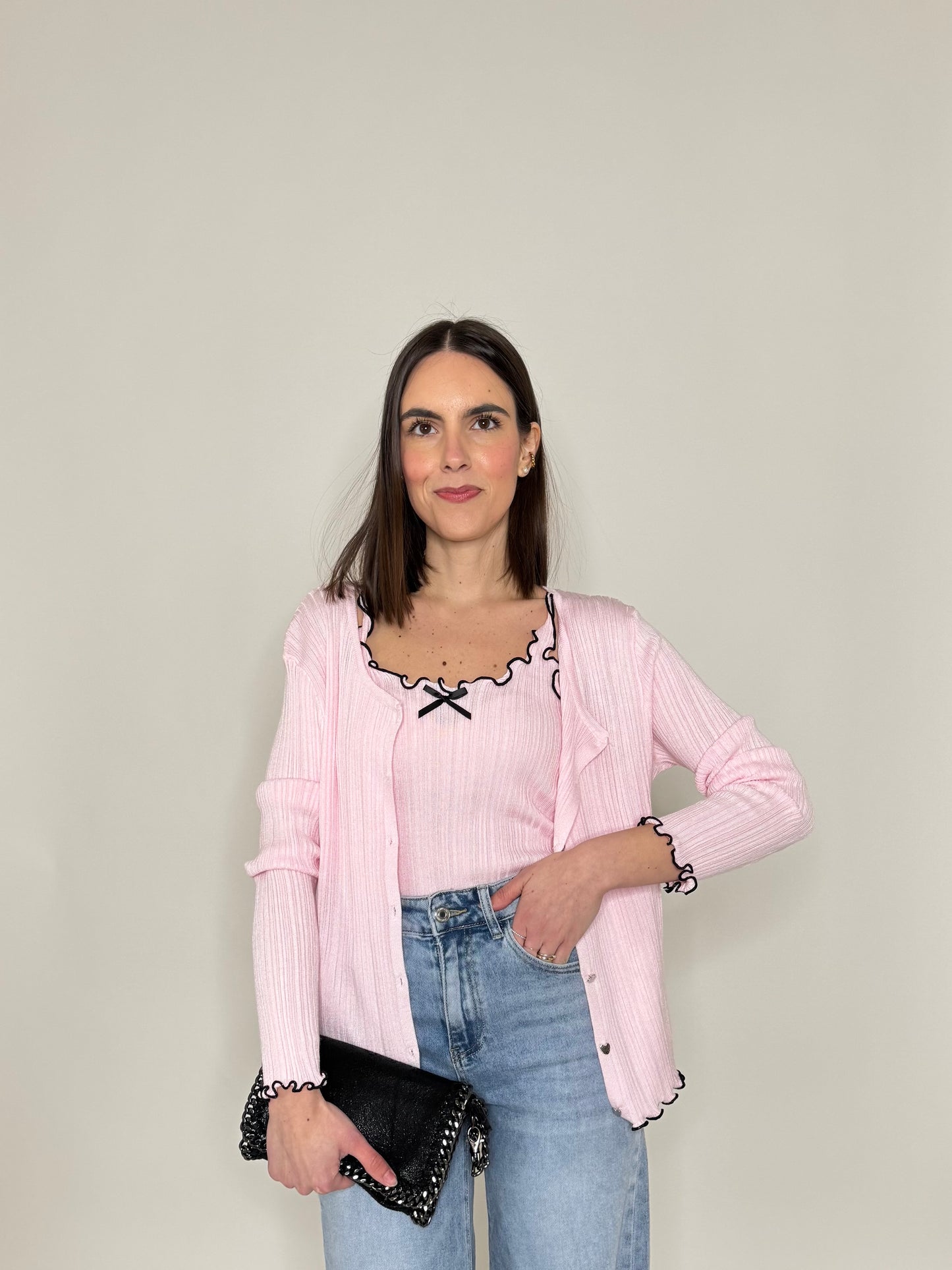 Twinset top e cardigan in filo di viscosa Rosa