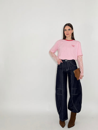 Maglia pizzo in misto cotone viscosa spring/summer Rosa
