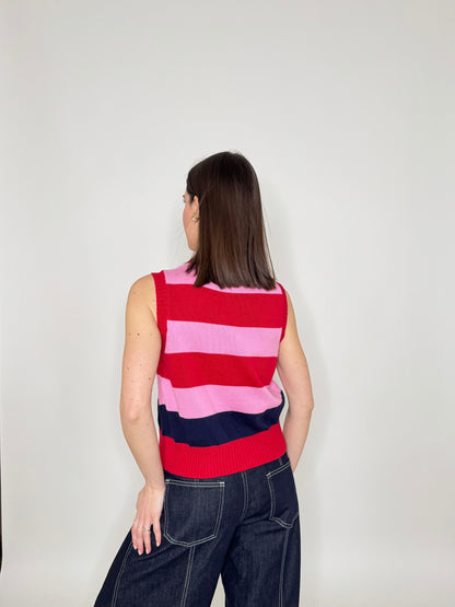 Gilet basic a righe 100% cotone Confetto/Fragola/Blu