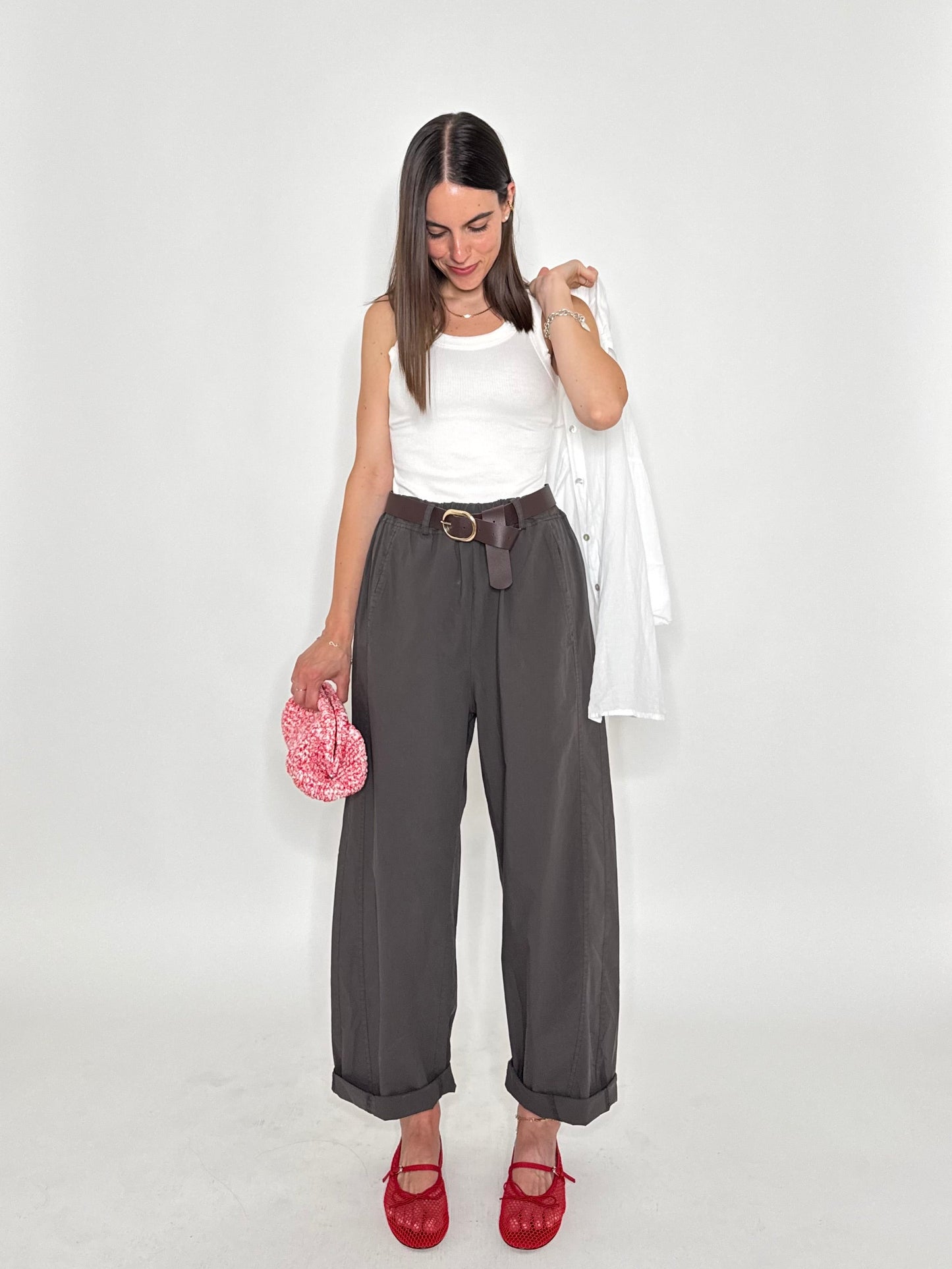 Pantalone popeline 100% cotone barrel fit