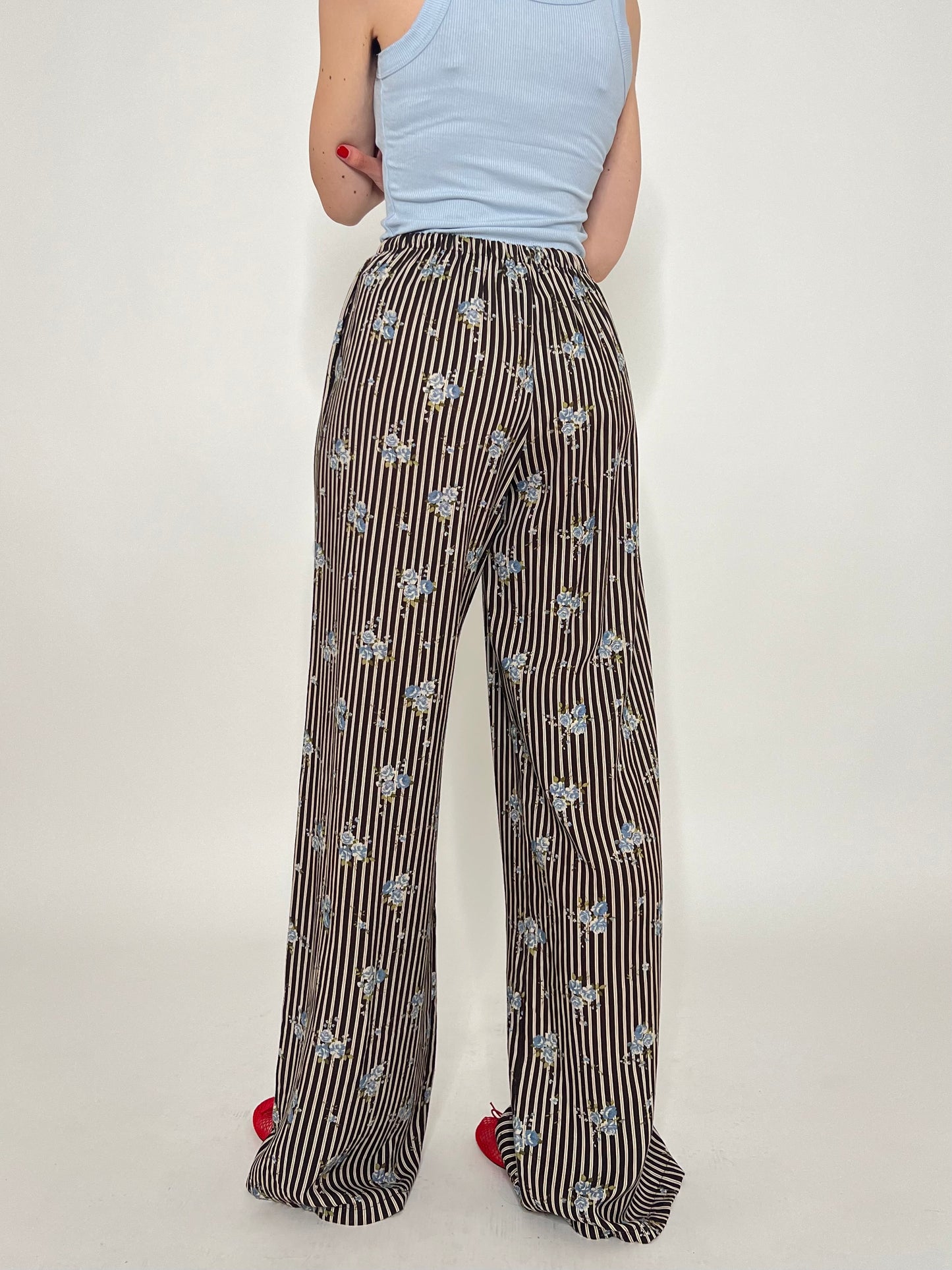 Pantalone in fantasia misto lino e viscosa Cioccolato