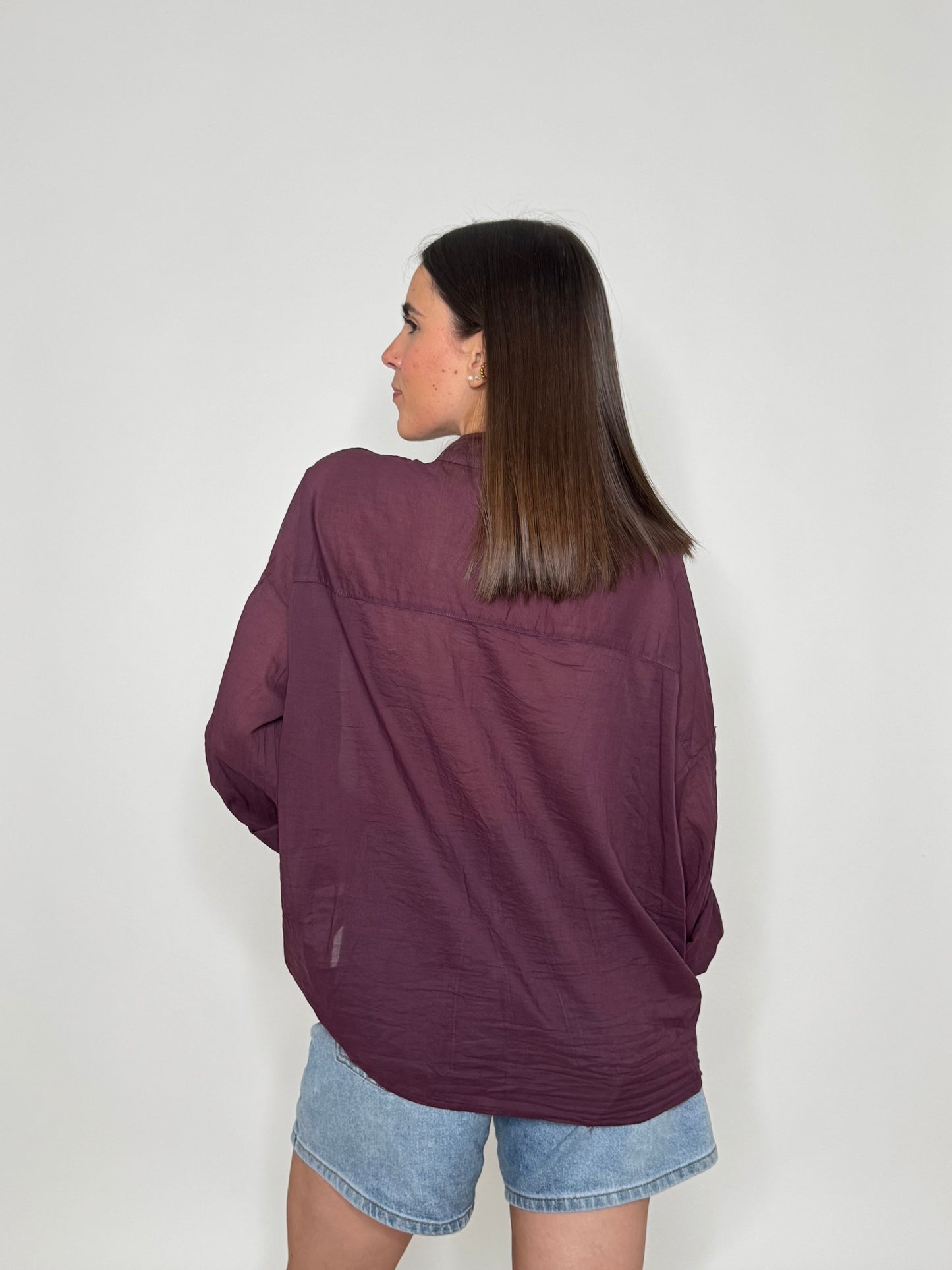 Camicia in mussola di cotone prugna