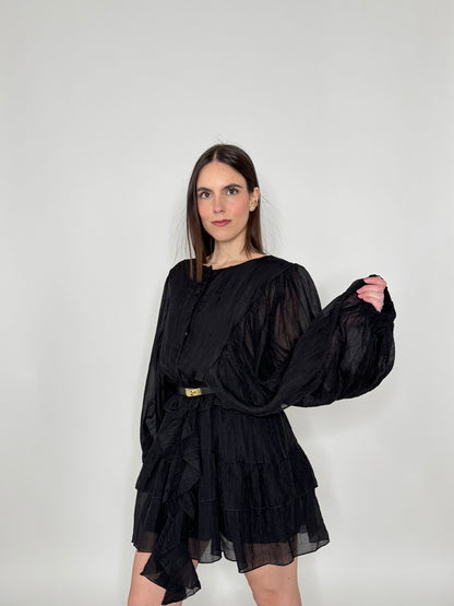 Abito mini in tencel effetto goffrato Nero