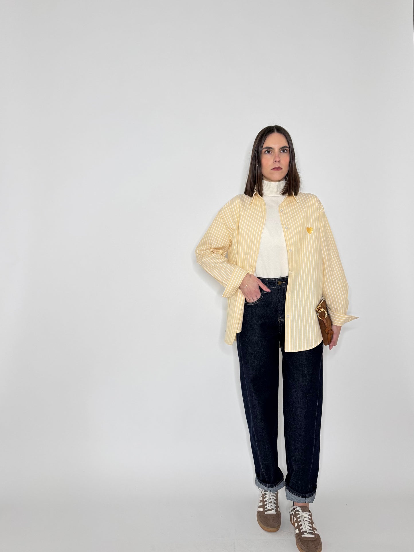 Camicia righe cuore in cotone Giallo