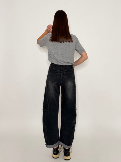 Jeans Barrell con spicchi laterali Grigio nero
