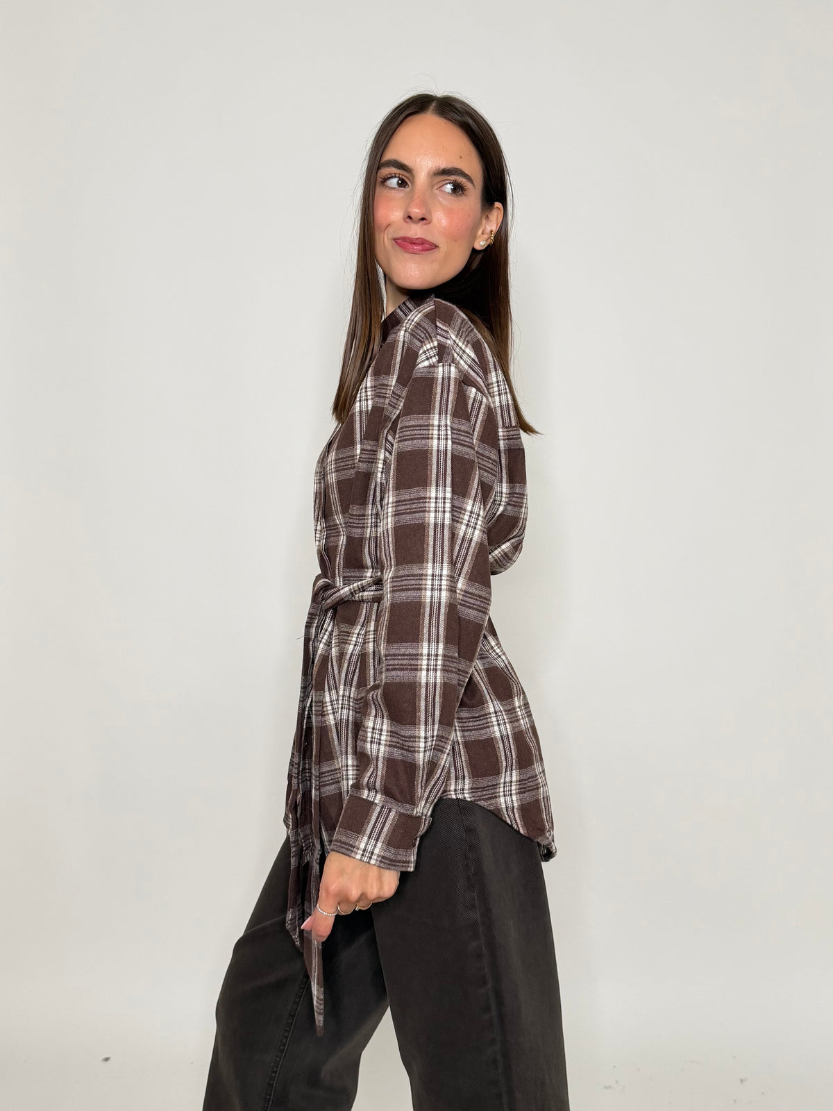 Camicia check in cotone coffee