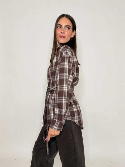 Camicia check in cotone coffee