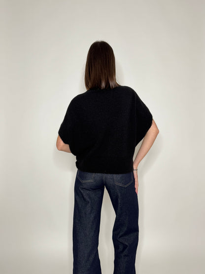 Maglia manica kimono in misto lana e alpaca Nero