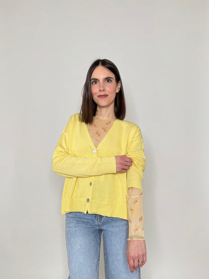 Maglia in tulle con micro fiori Giallo