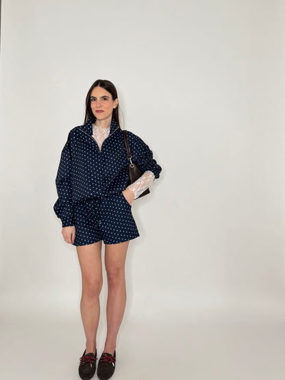 Completo stampa a pois blu navy