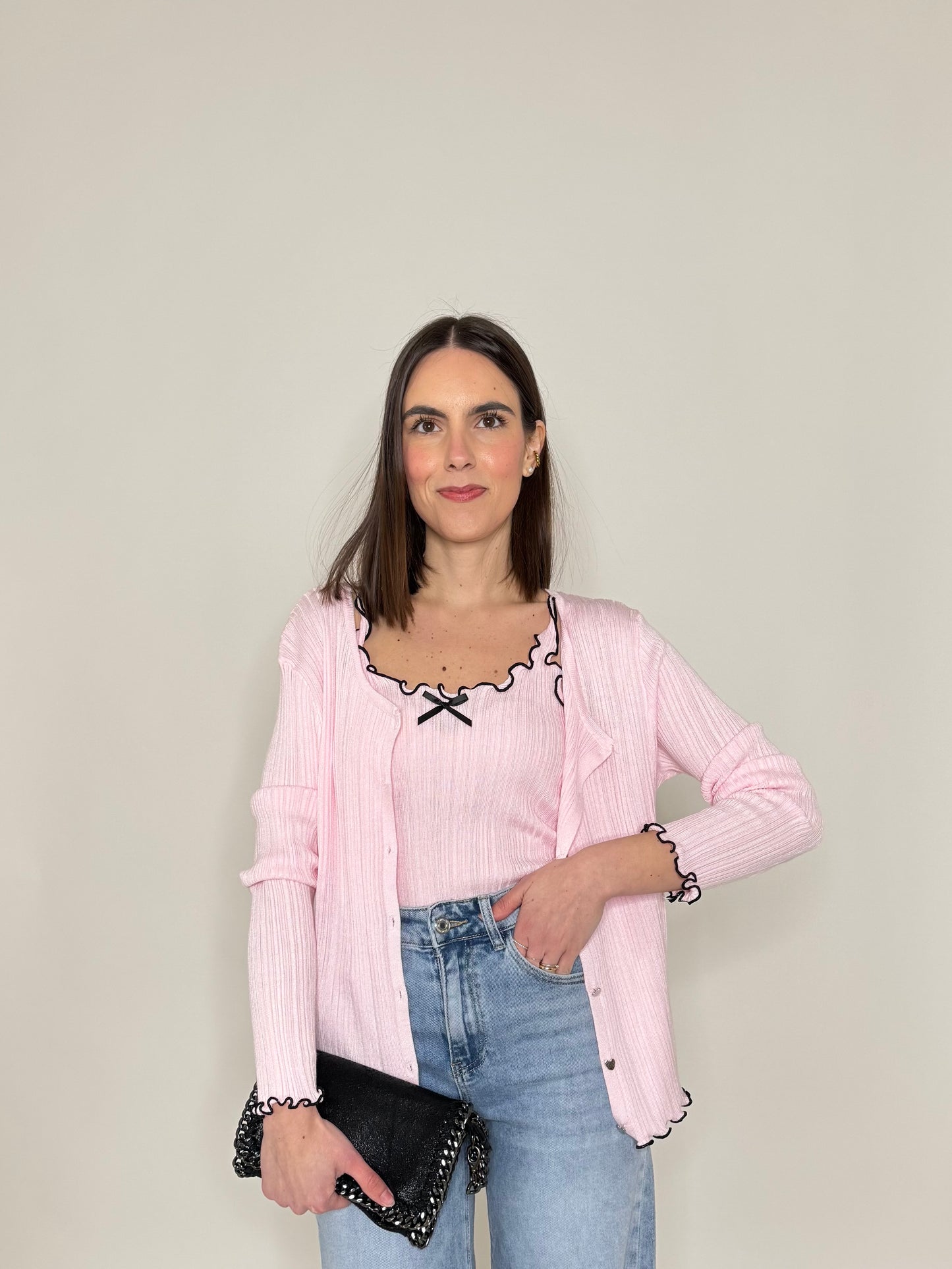 Twinset top e cardigan in filo di viscosa Rosa