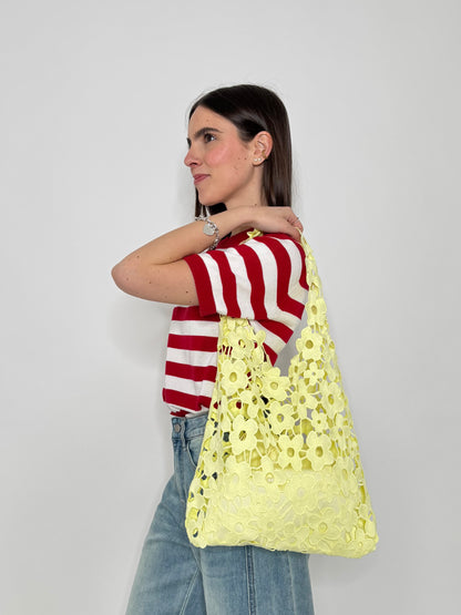 Tote bag effetto macramè floreale Giallo
