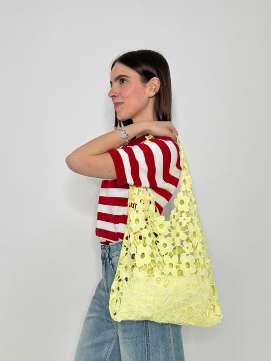 Tote bag effetto macramè floreale Giallo